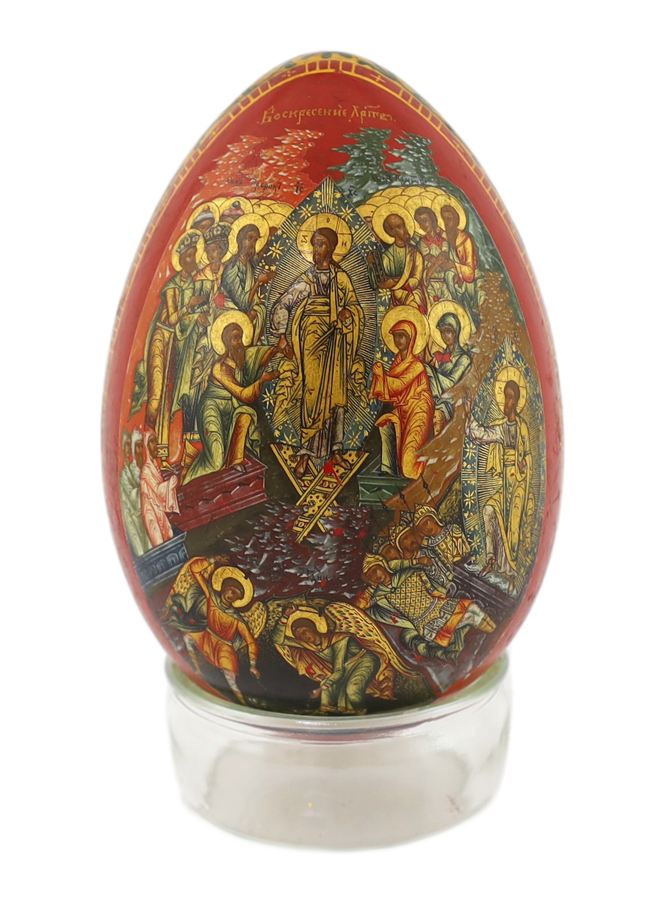 A Russian lacquer Easter egg, attributed to Lukutin, mid 19th century